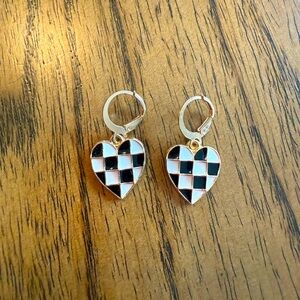 ☮️ NEW Checkerboard Heart Drop Earrings - Y2K Gold Plated Dangle Jewelry